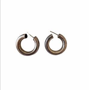 Vintage Sterling Silver Puffy Hoop Earrings